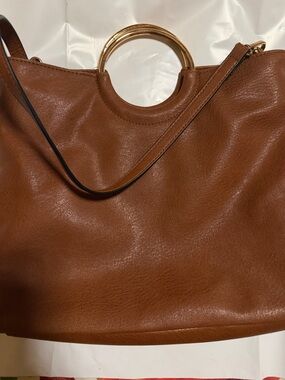 LC Lauren Conrad Cognac Tote with Gold Ring Handles